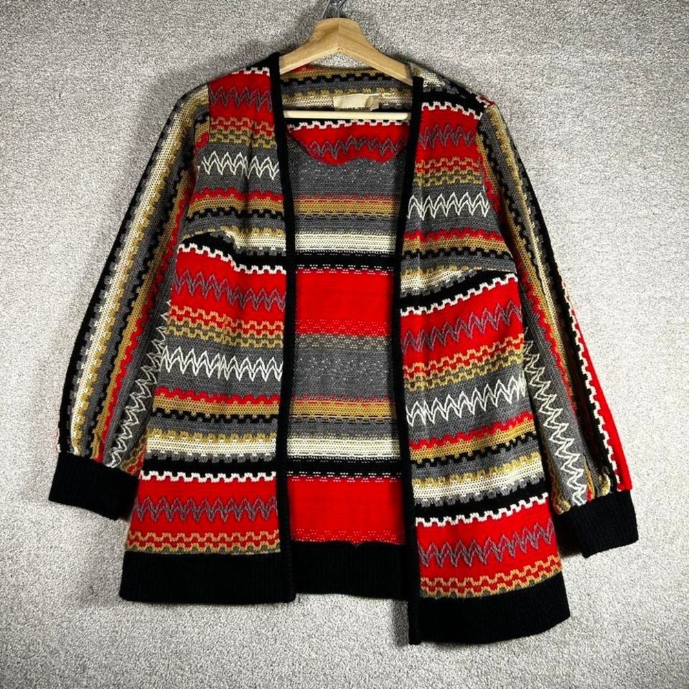 Vintage women's 3d knit multicolor Coogi style cardigan knit sweater